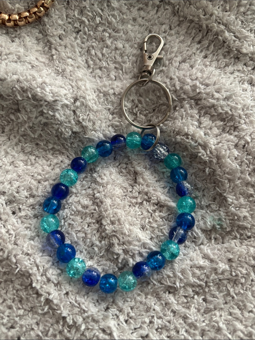 Blue Beaded Keychain Bracelet (handmade)